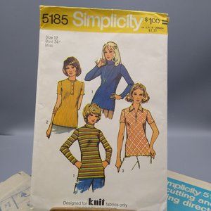 Vintage Sewing PATTERN Simplicity 5185, Womens for Knit Fabric 1972 Set of Tops